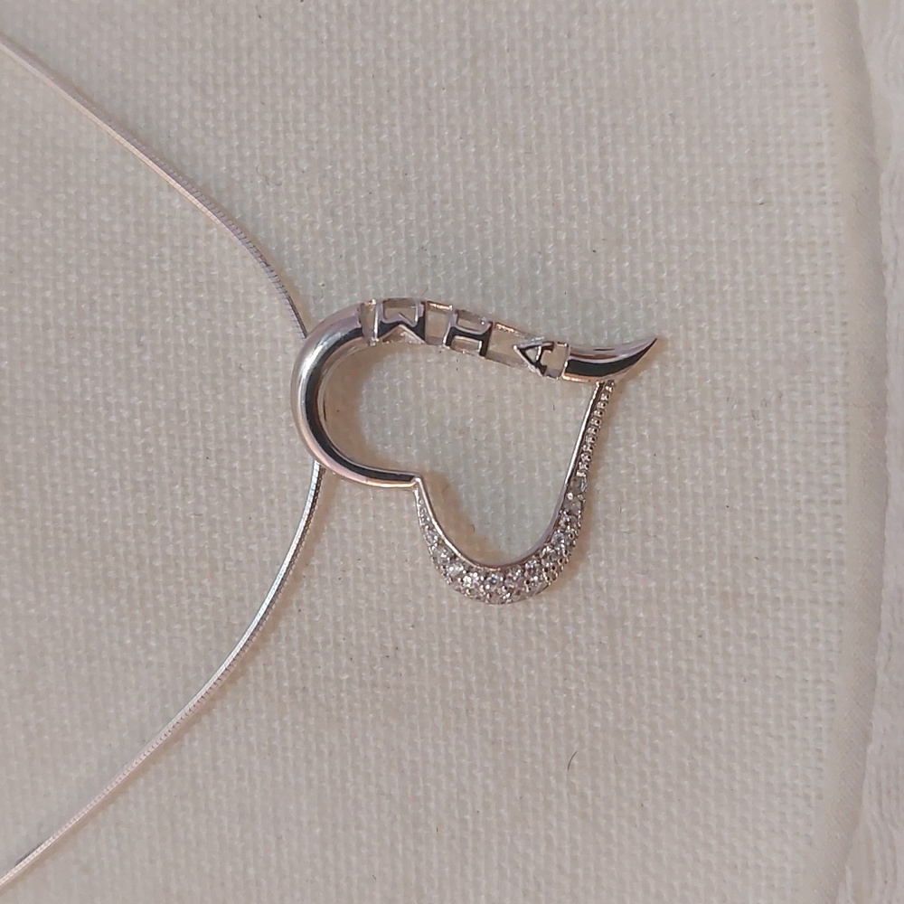 (PHILSigma Iota Alpha Angled Heart CZ Paved Pendant 925 Sterling Silver Necklace - Picture 1 of 6
